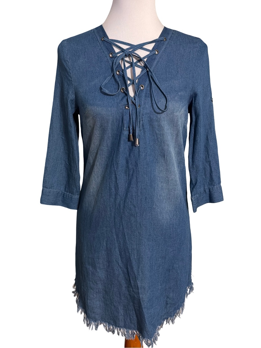 Love Tree Blue Denim Mini Dress Lace Up